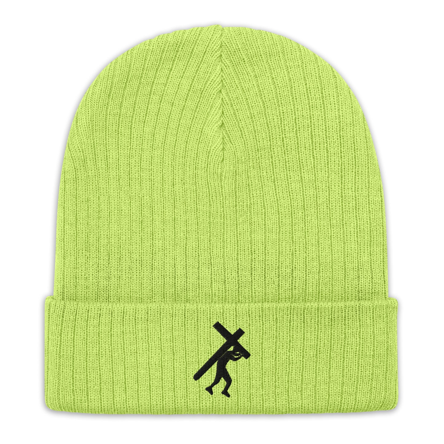 Brand Logo BLK, Embroidered Ribbed knit beanie