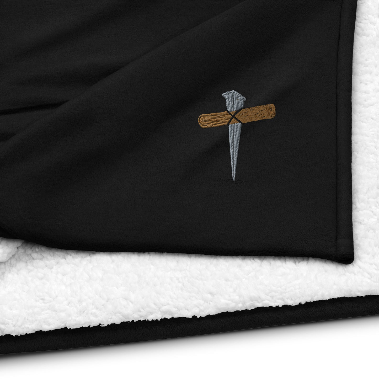 Cross Embroidered Premium sherpa blanket