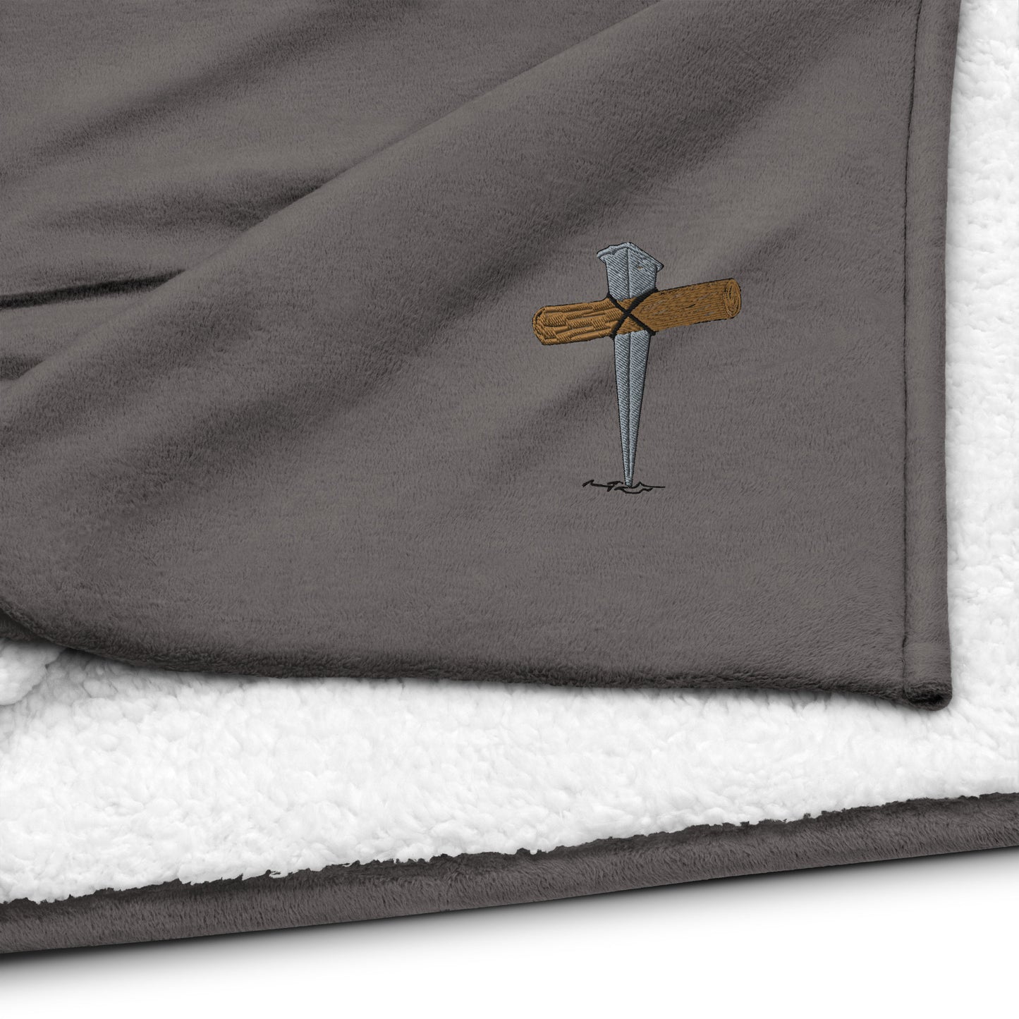 Cross Embroidered Premium sherpa blanket