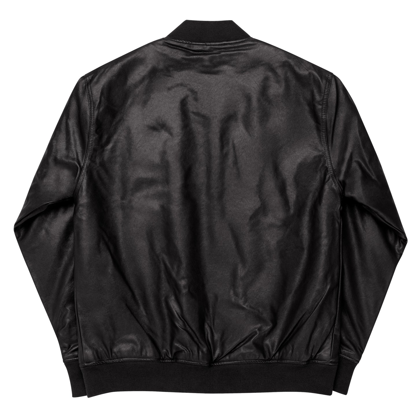 Brand Logo Embroidered Leather Bomber Jacket